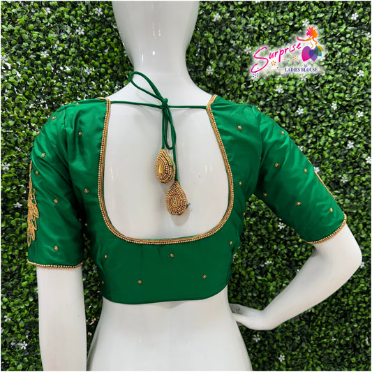 Designer handwork Ari work blouse Green color