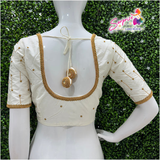 Designer handwork Ari work blouse cream / off white color