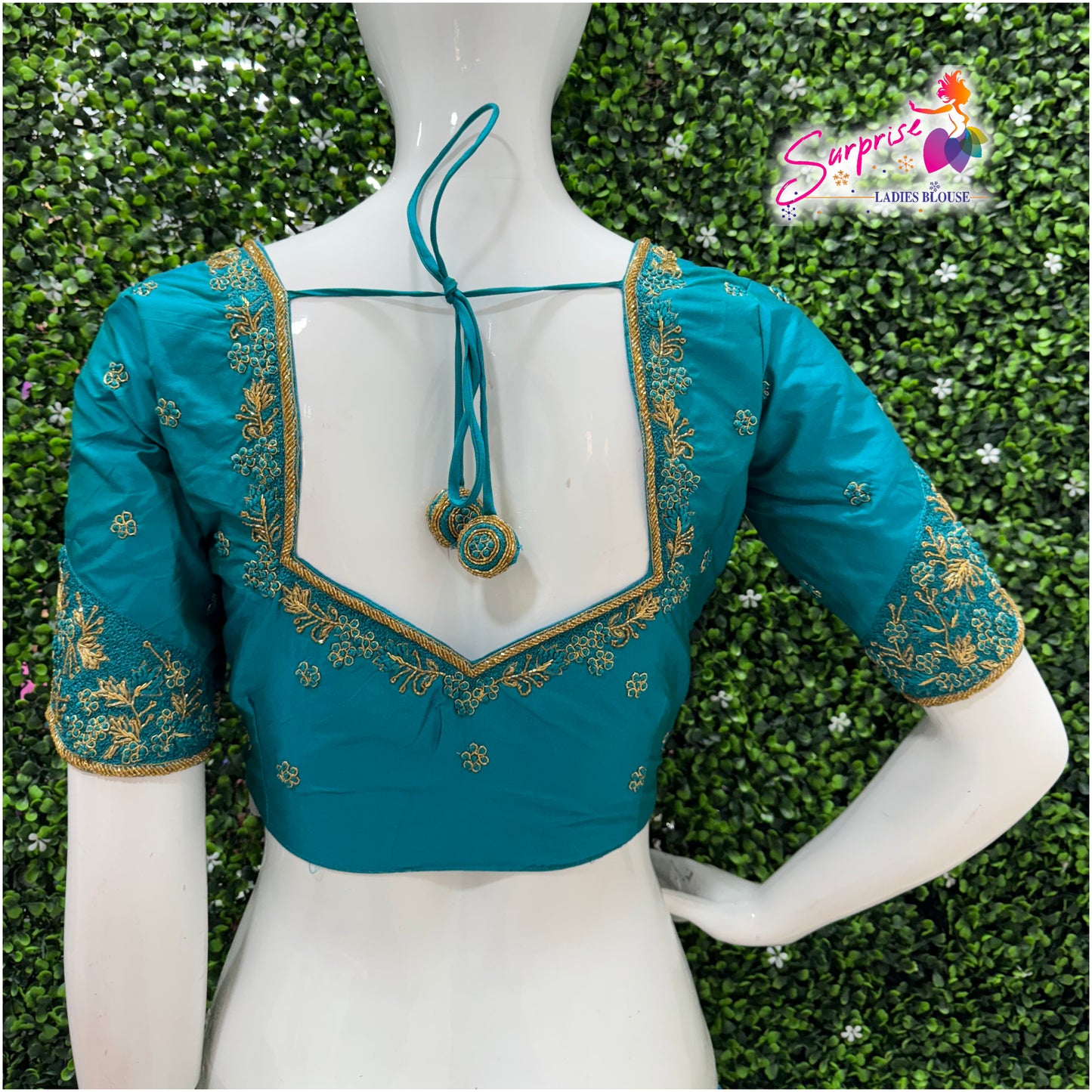 Designer handwork Ari work blouse Blue color