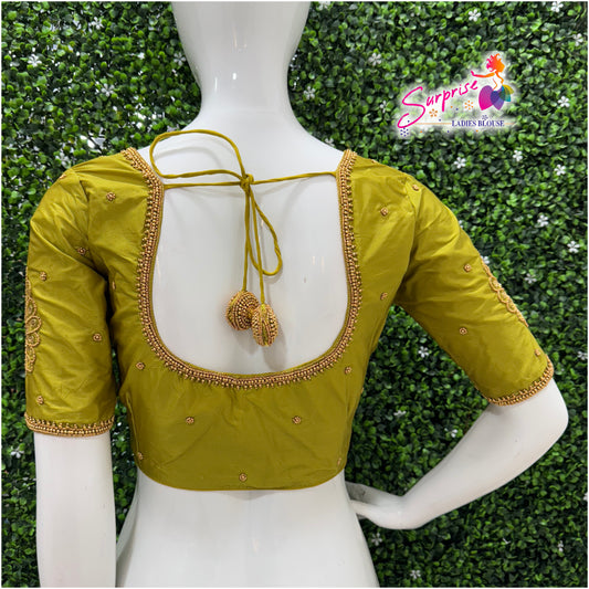 Designer handwork Ari work blouse Green color