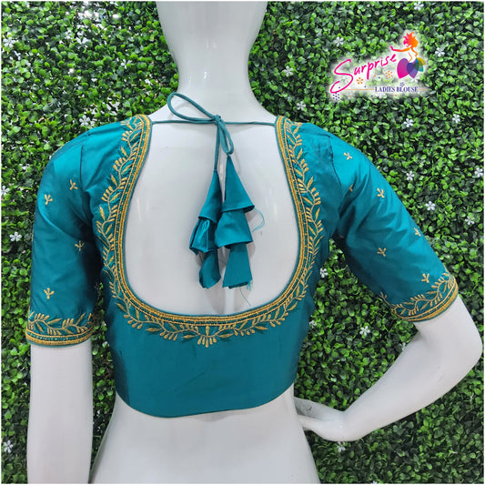 Machine work designer Readymade blouse blue color
