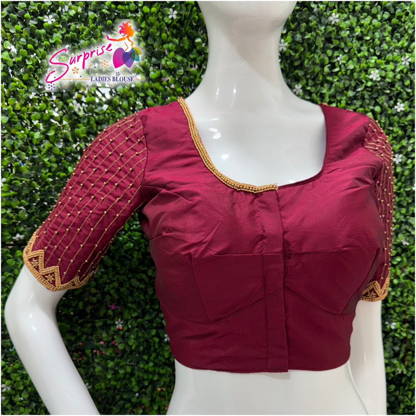Designer handwork Ari work blouse Maroon color