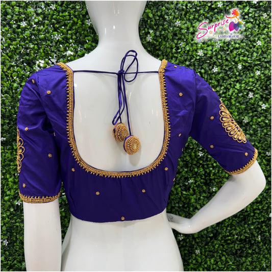 Designer handwork Ari work blouse Blue color