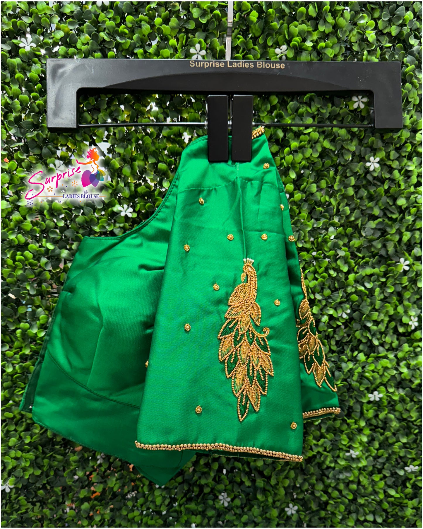 Designer handwork Ari work blouse Green color