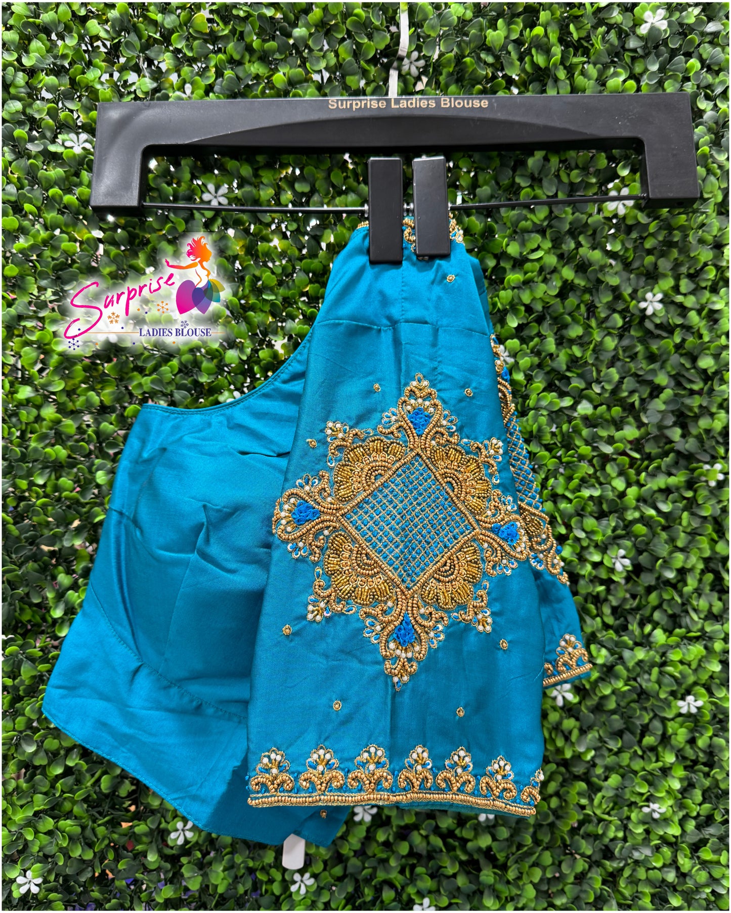Designer handwork Ari work blouse Blue color