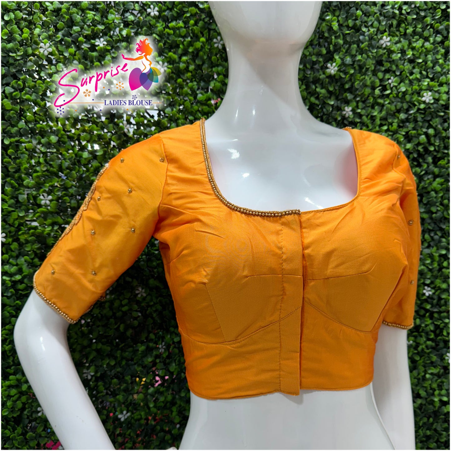 Designer handwork Ari work blouse yellow mustard color
