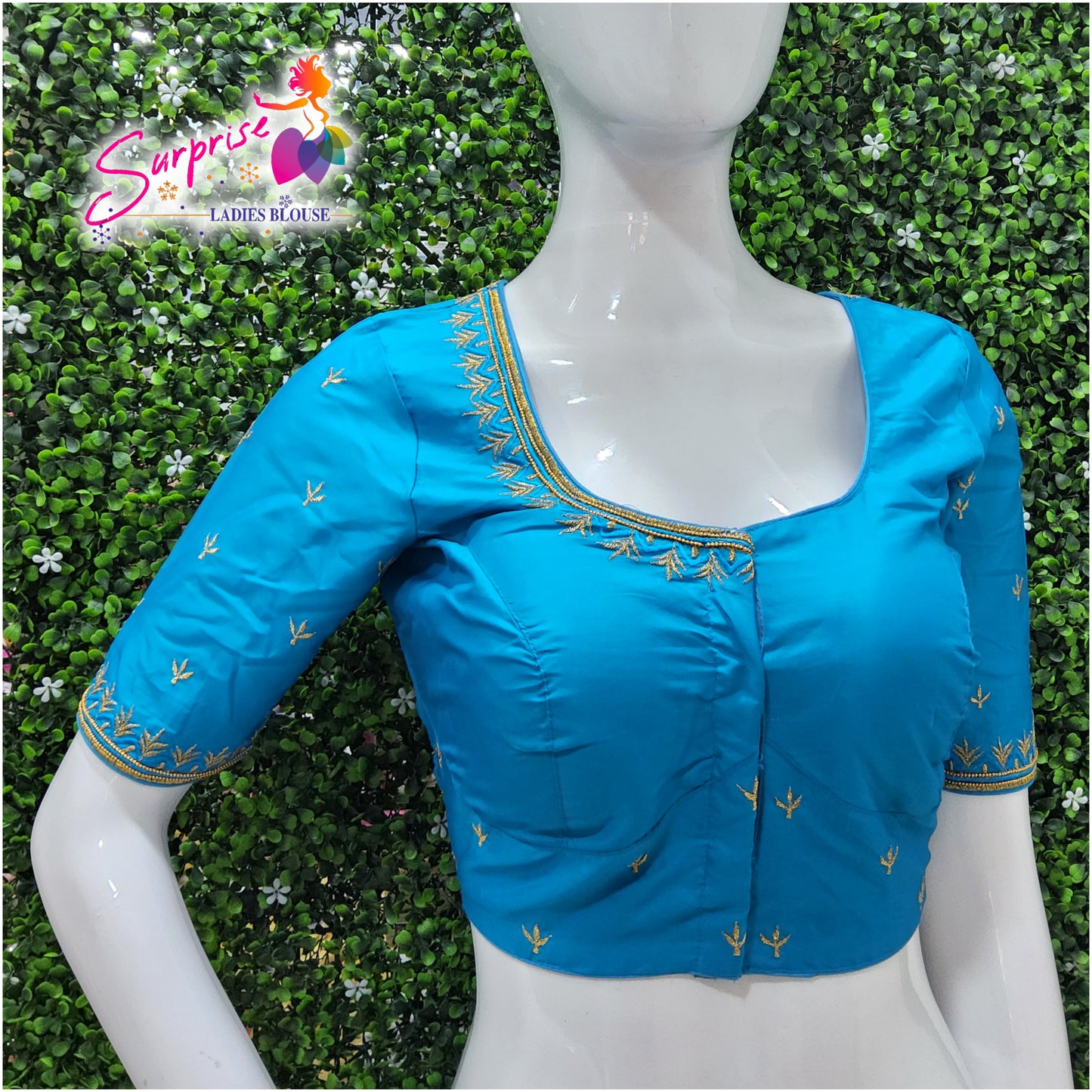 Machine work designer Readymade blouse blue color