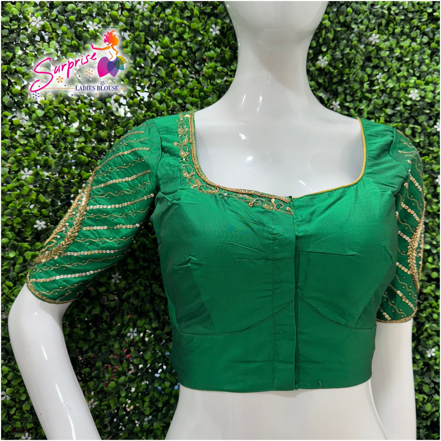 Designer handwork Ari work blouse Green color