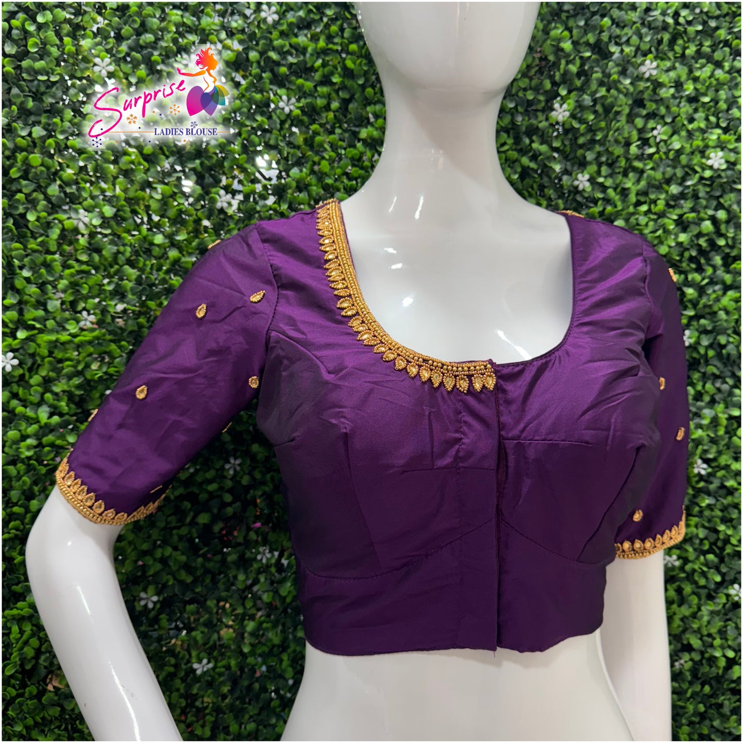 Designer handwork Ari work blouse Purple color