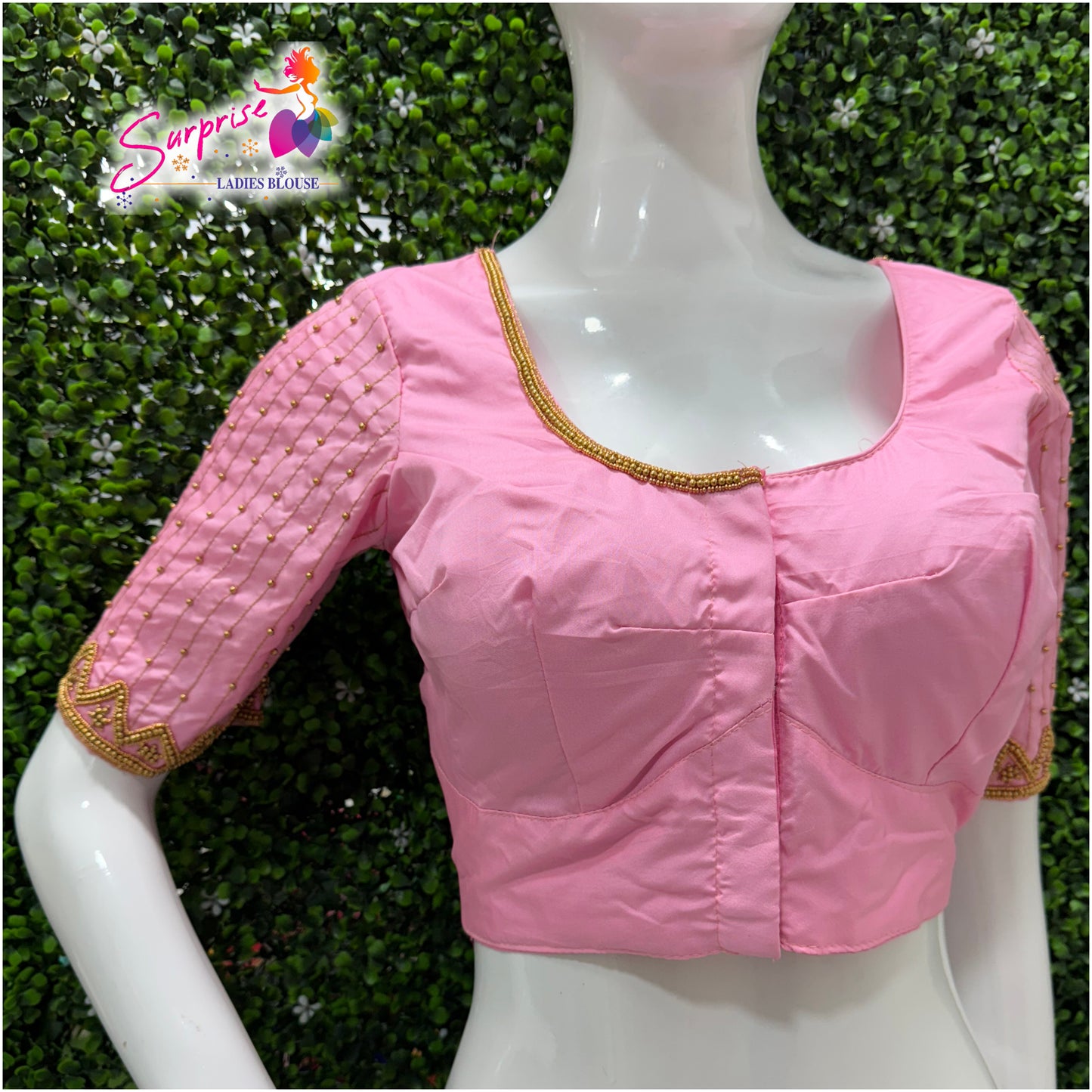 Designer handwork Ari work blouse Baby pink color