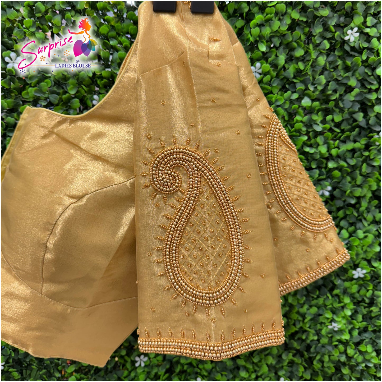Simple handwork readymade blouse gold color