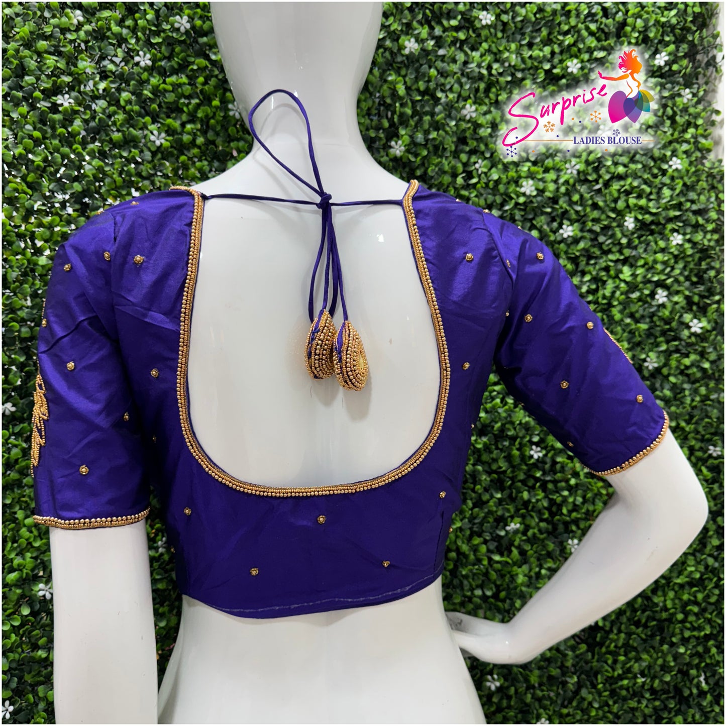Designer handwork Ari work blouse blue color