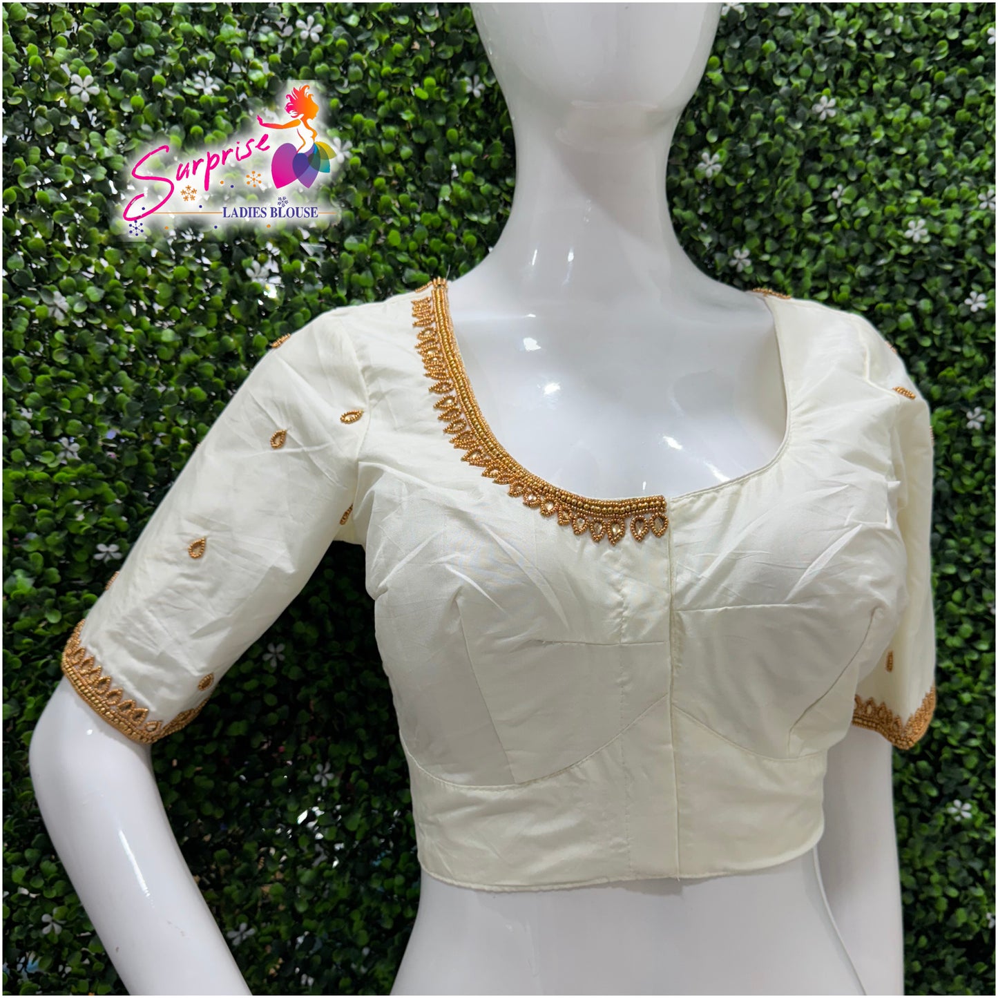 Designer handwork Ari work blouse cream / off white color