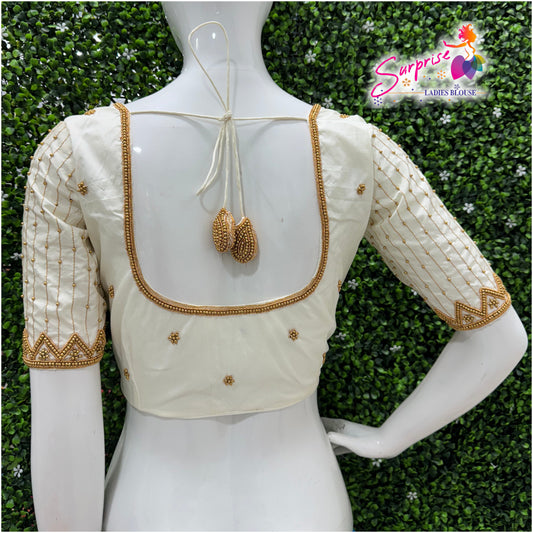 Designer handwork Ari work blouse cream / off white color