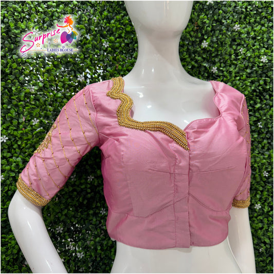 Designer handwork Ari work blouse Baby Pink color