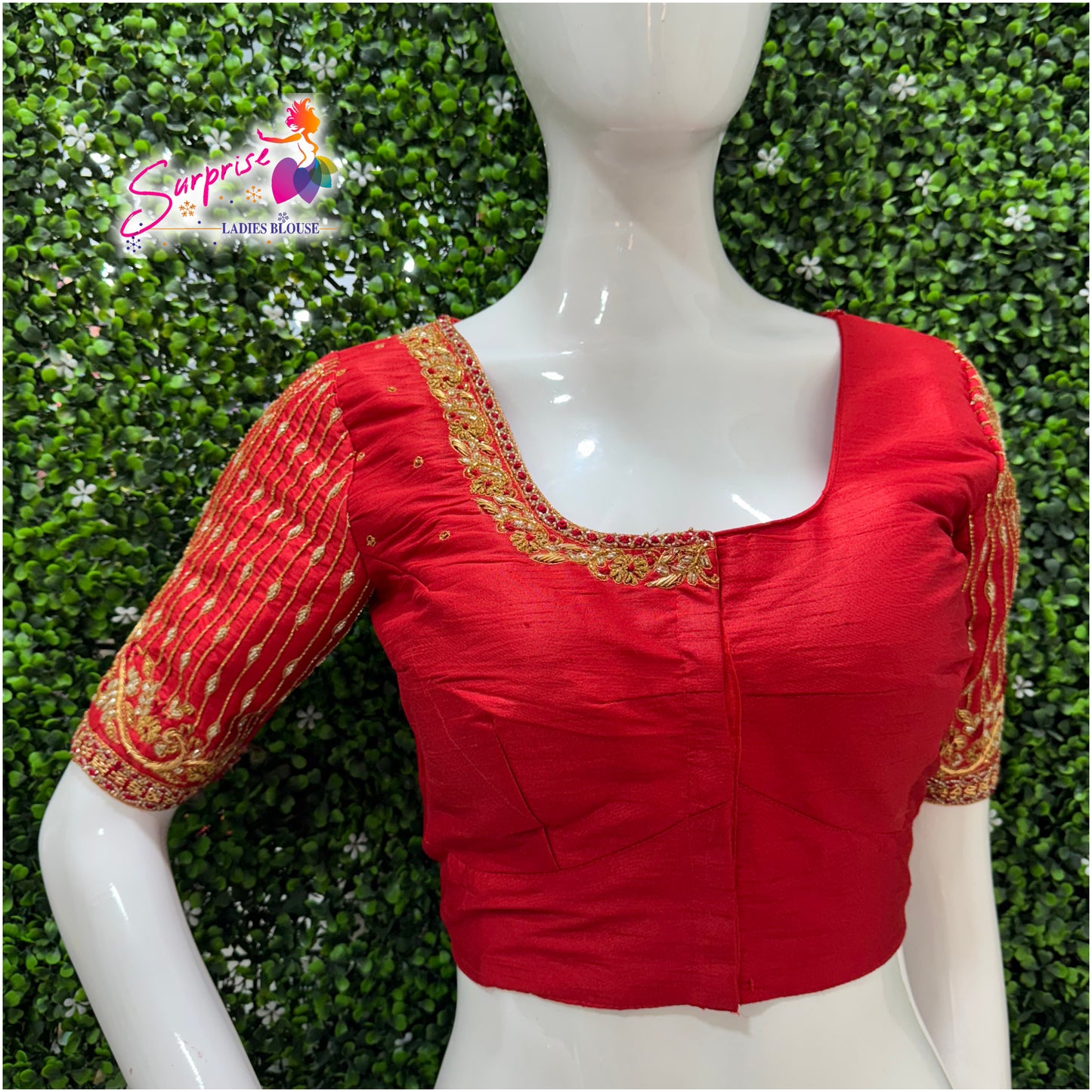 Designer handwork Ari work blouse Red color