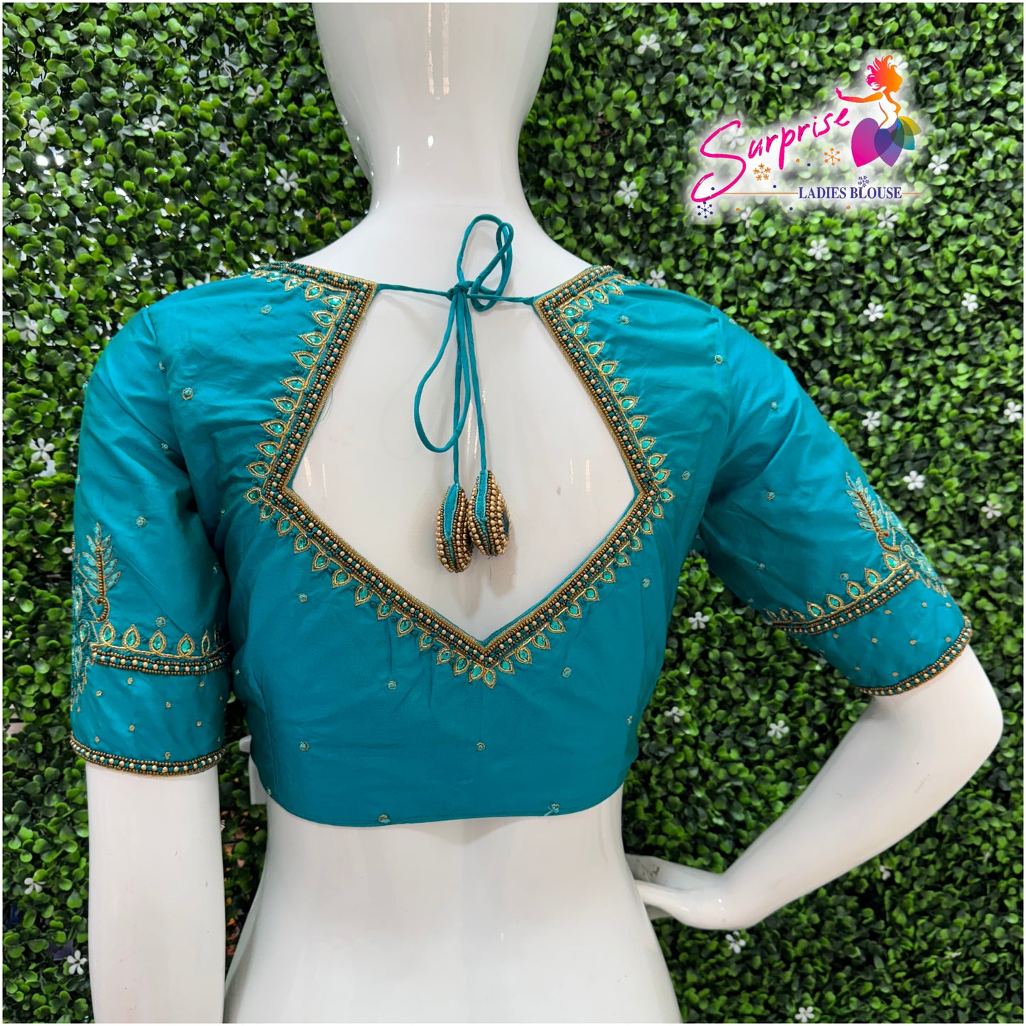 Designer handwork Ari work blouse Blue color