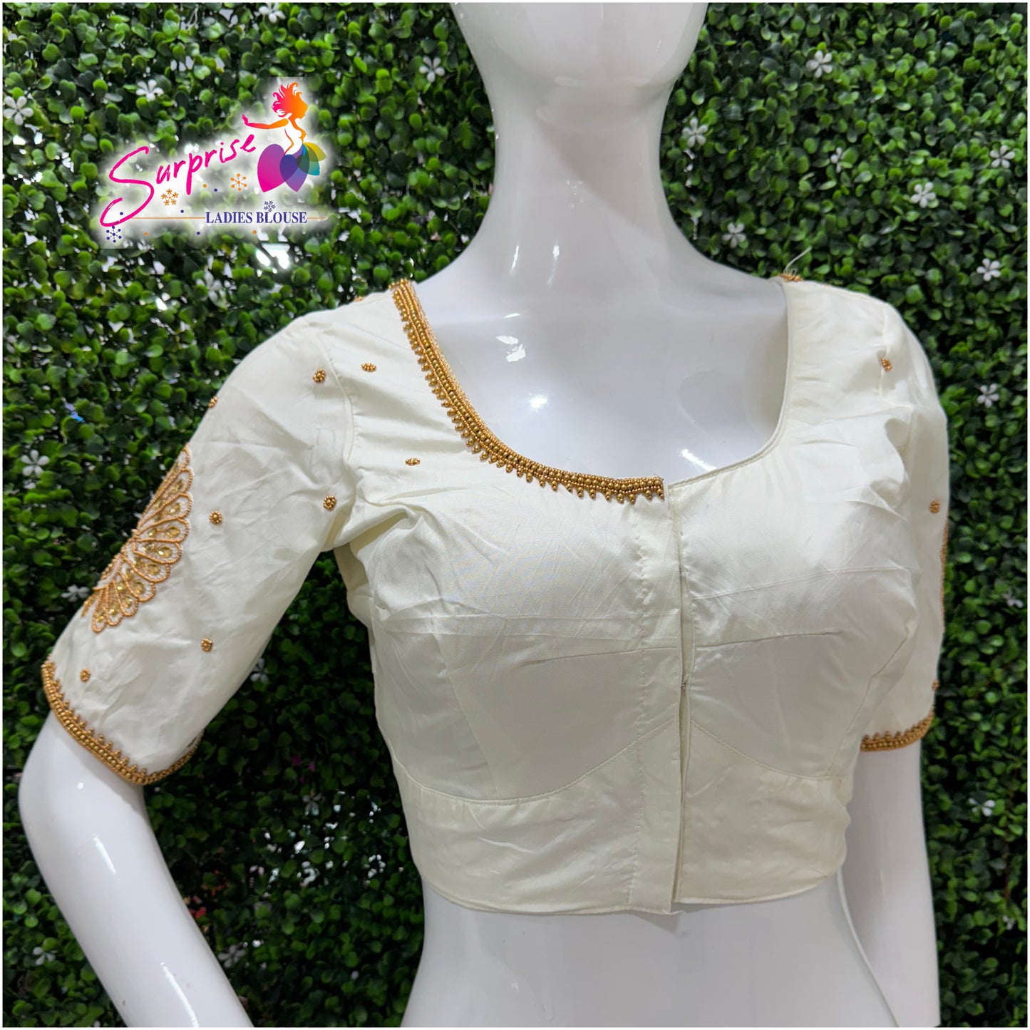 Designer handwork Ari work blouse cream / off white color