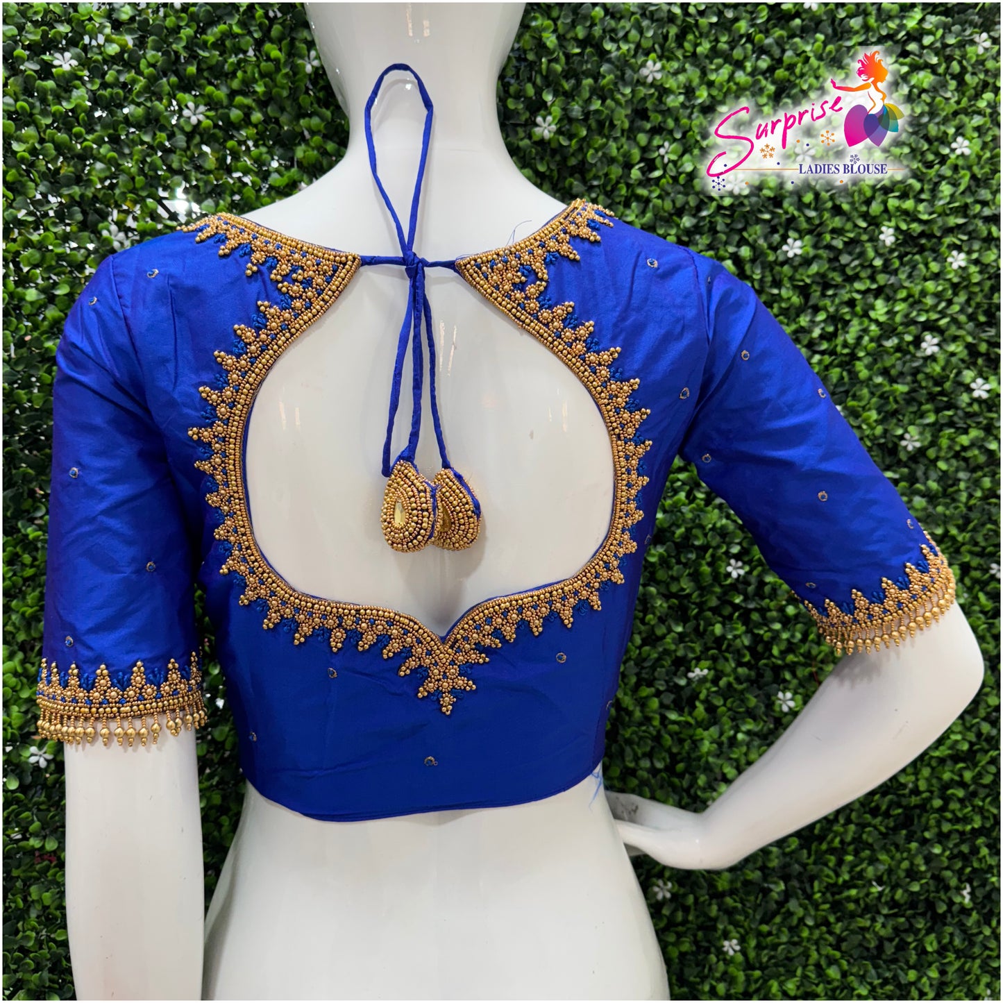 Designer handwork Ari work blouse Blue color