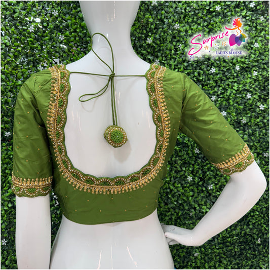 Handwork bridal art work Readymade blouse green color
