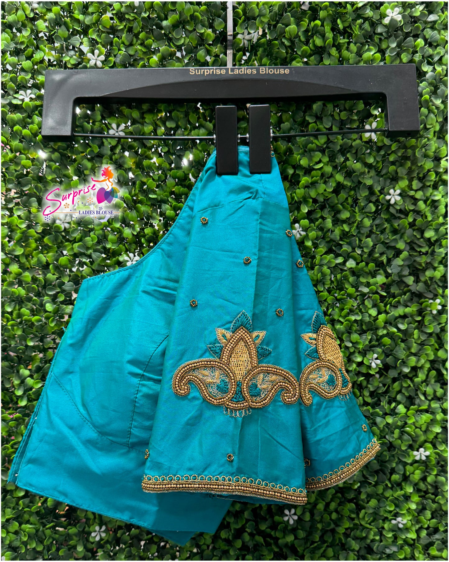 Designer handwork Ari work blouse Blue color