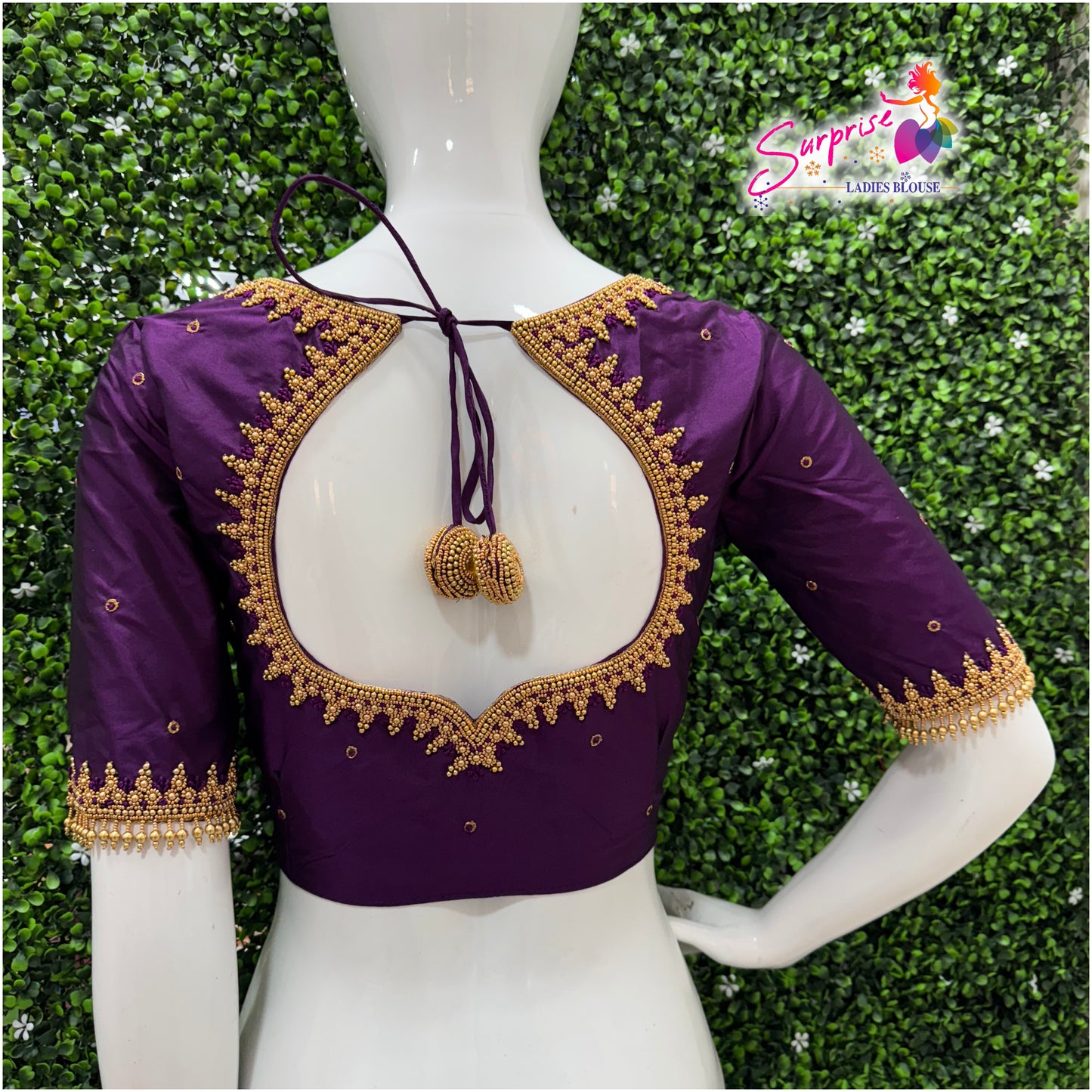 Designer handwork Ari work blouse Purple color