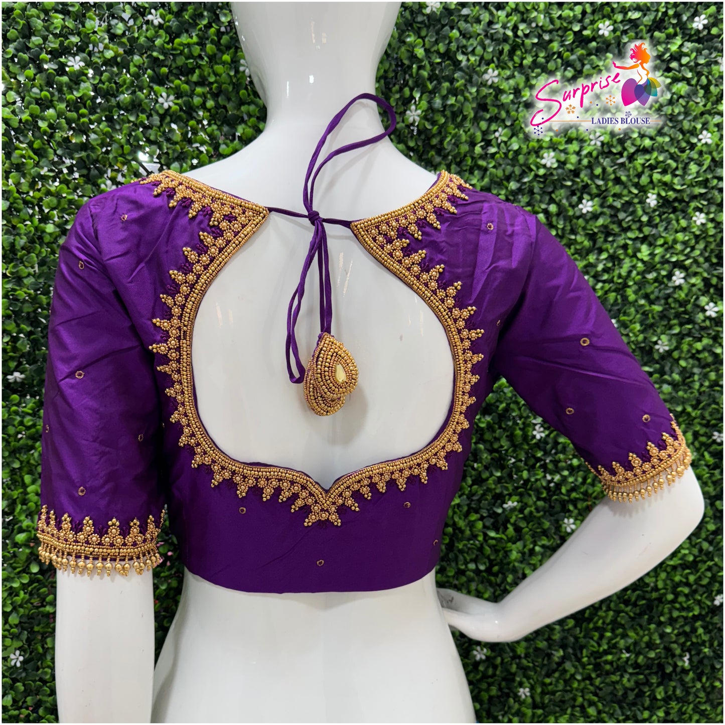 Designer handwork Ari work blouse Purple color