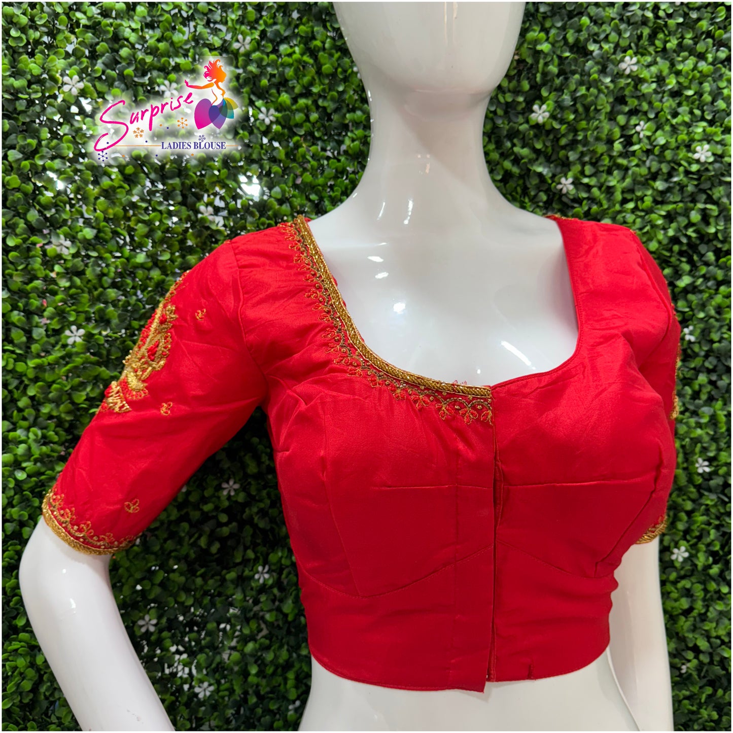 Designer handwork Ari work blouse Red color