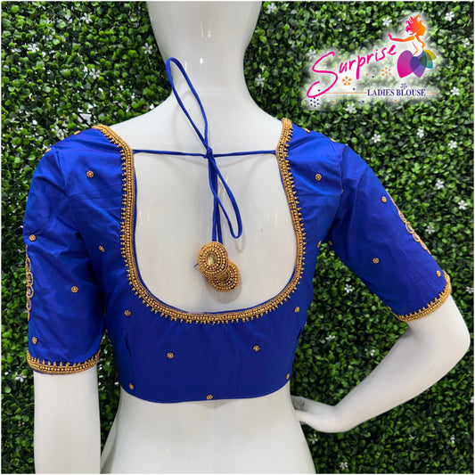 Designer handwork Ari work blouse Blue color
