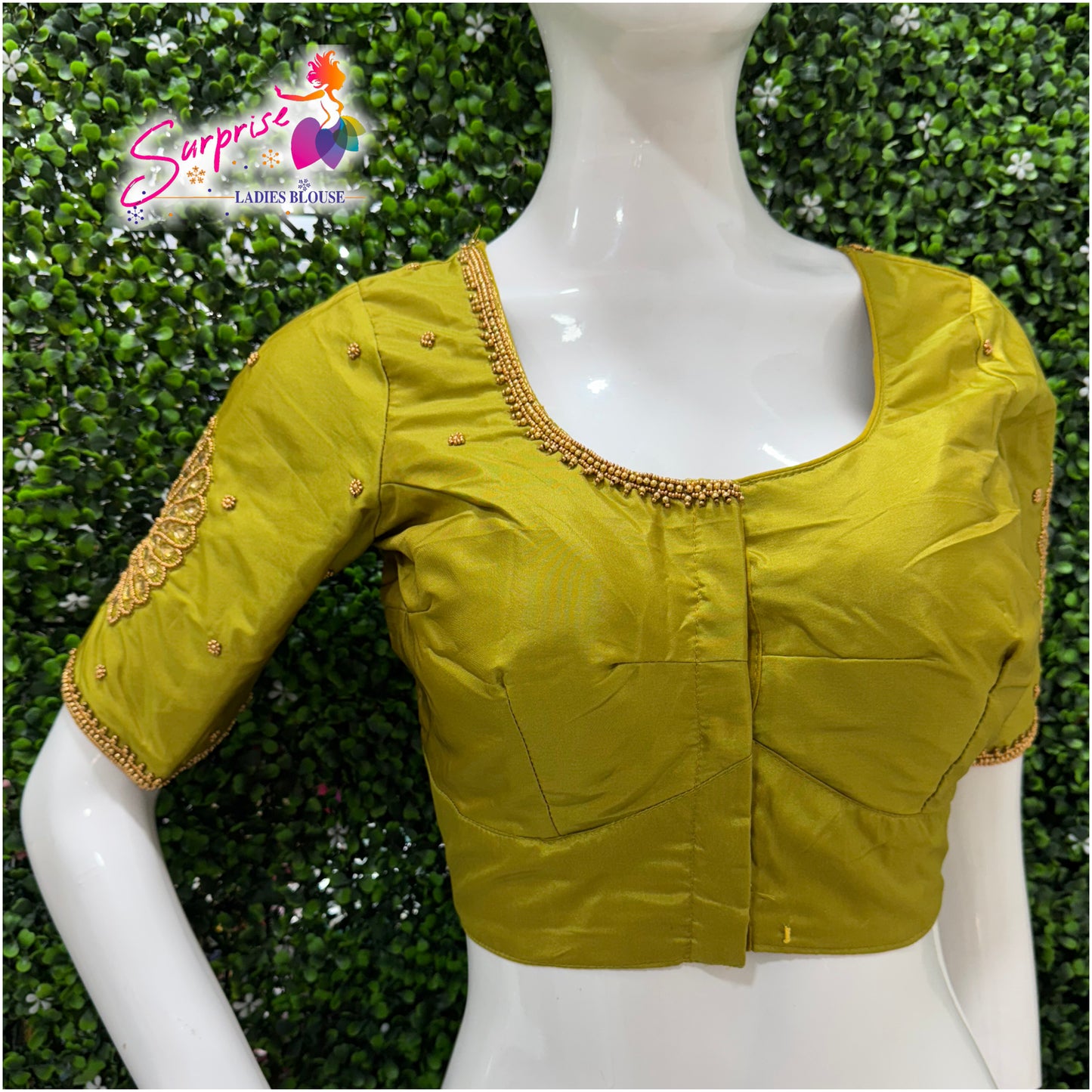 Designer handwork Ari work blouse Green color
