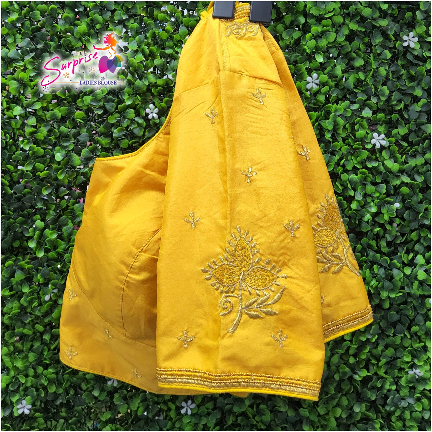 Machine work designer Readymade blouse yellow mustard color
