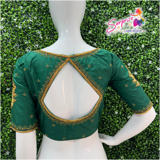 Designer handwork Ari work blouse Green color