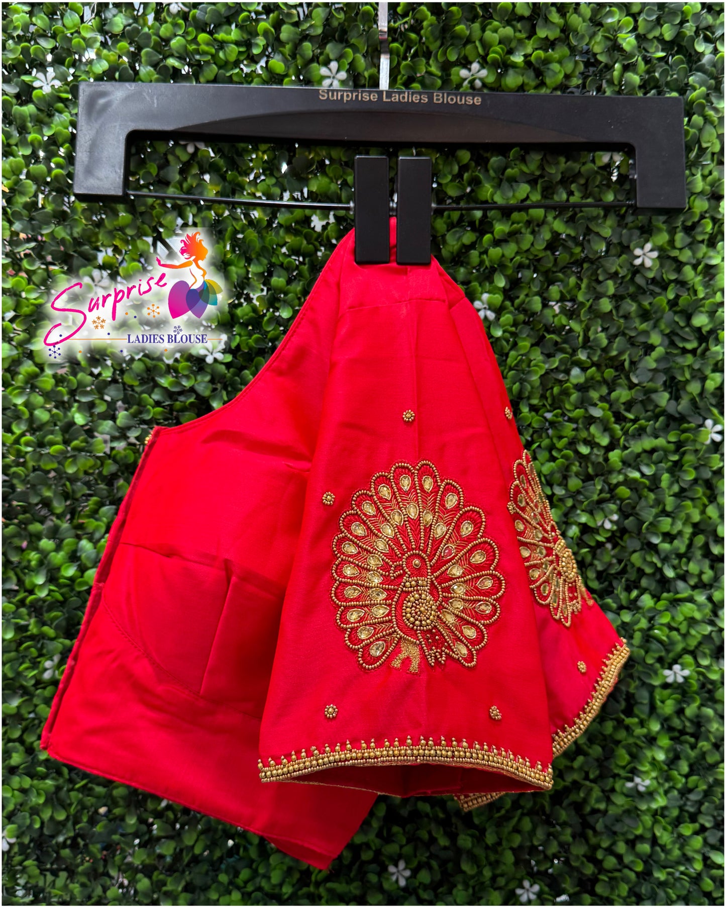 Designer handwork Ari work blouse Red color