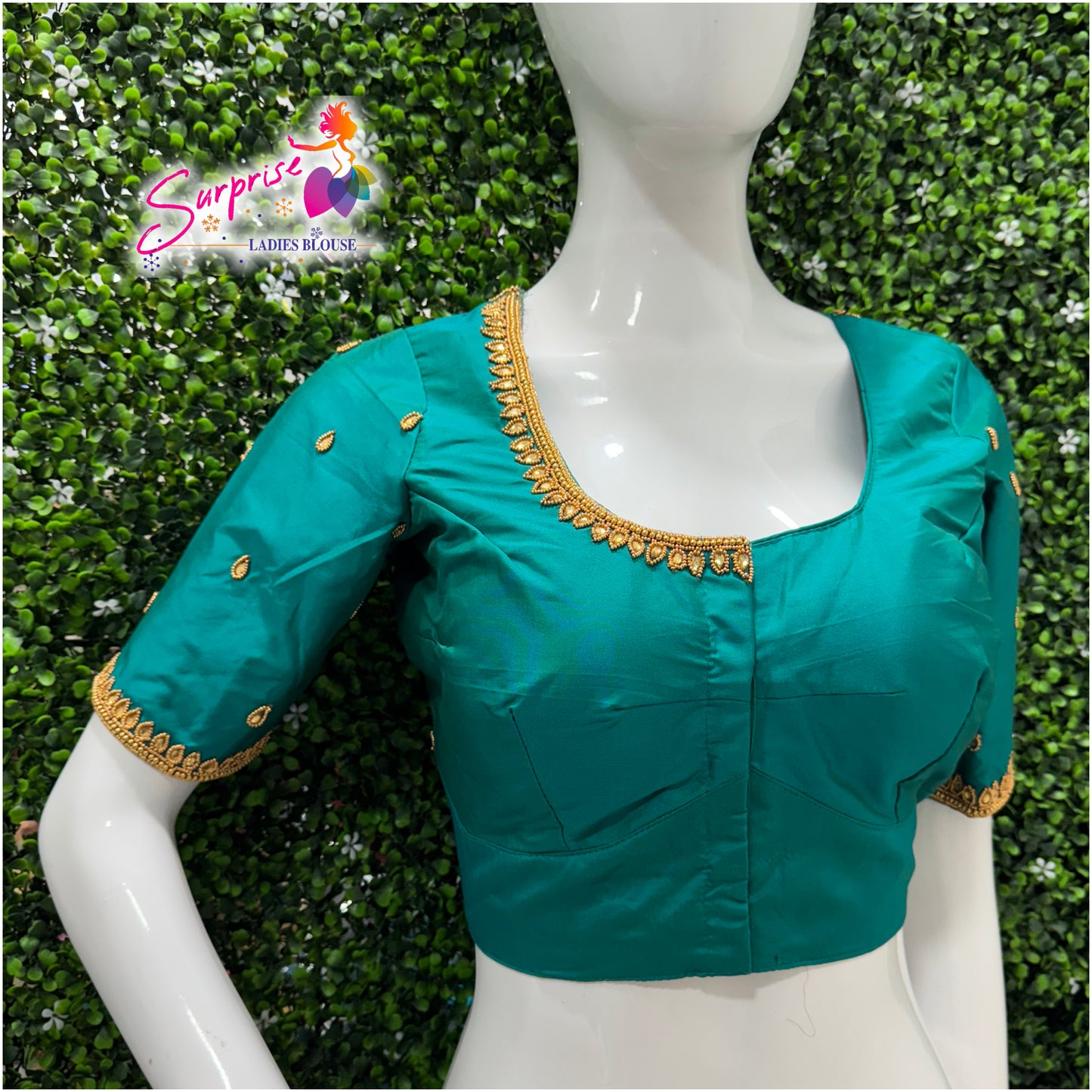 Designer handwork Ari work blouse Blue color