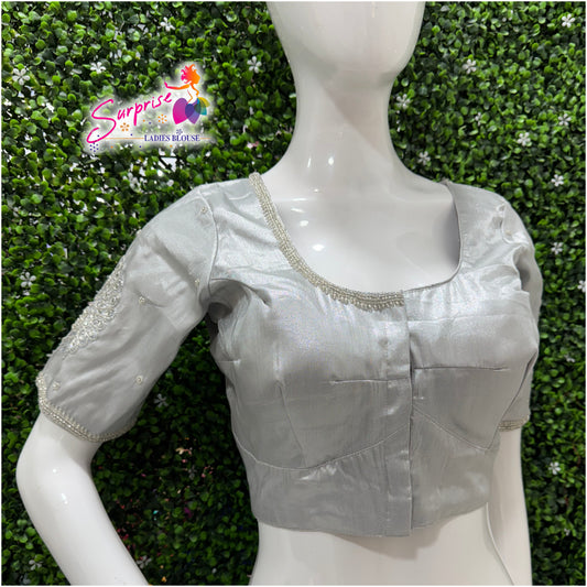 Designer handwork Ari work blouse Silver color