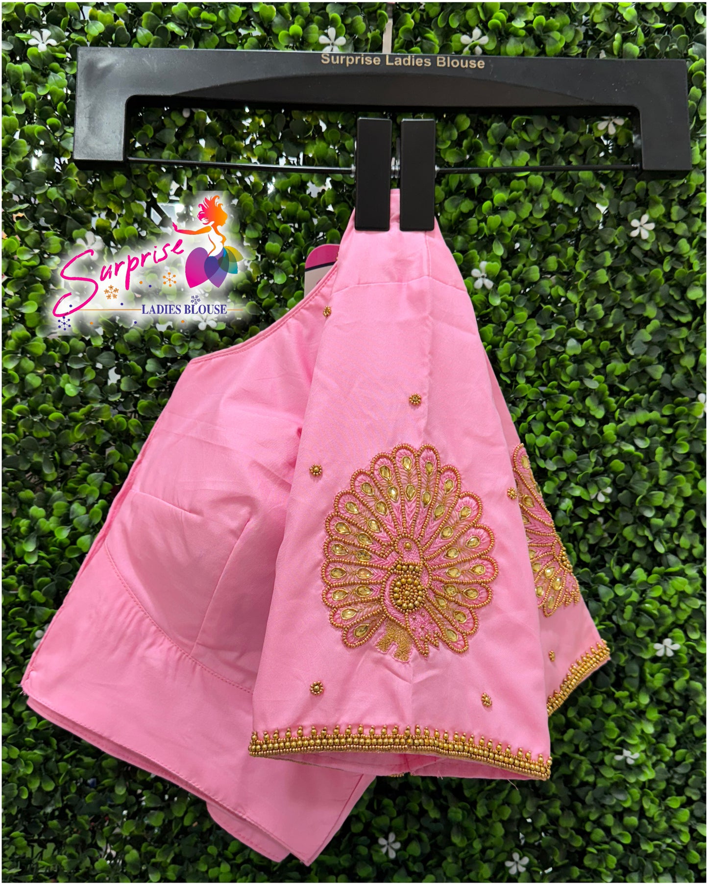 Designer handwork Ari work blouse Baby pink color