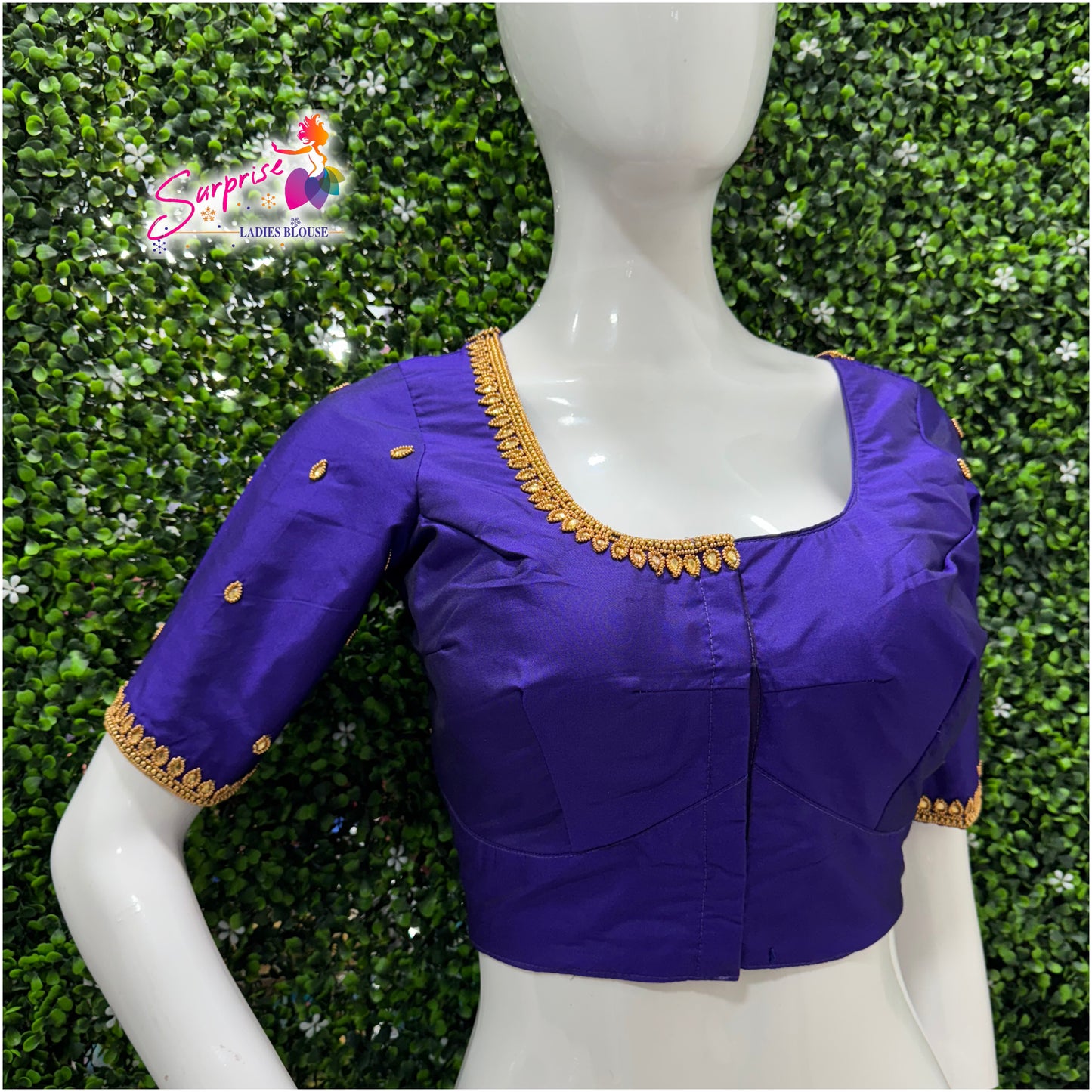 Designer handwork Ari work blouse Blue color