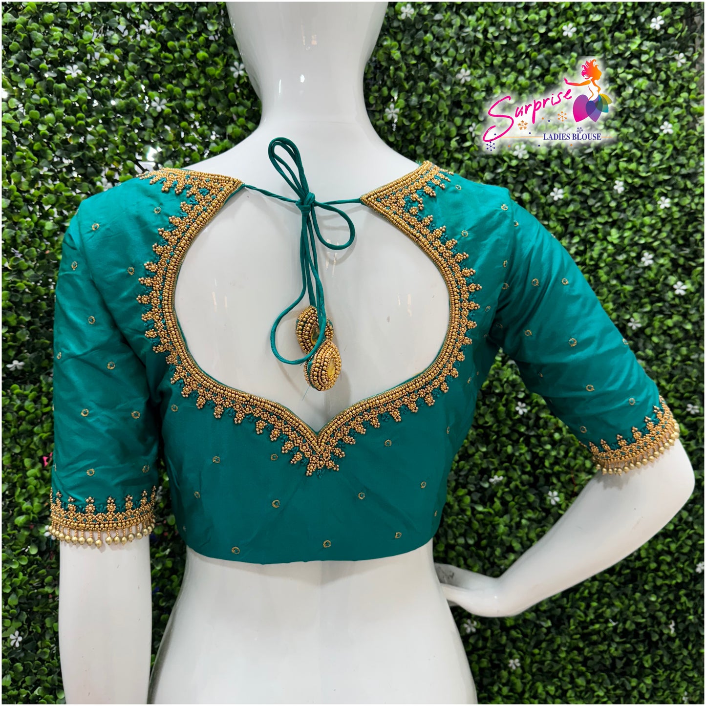 Designer handwork Ari work blouse Green color