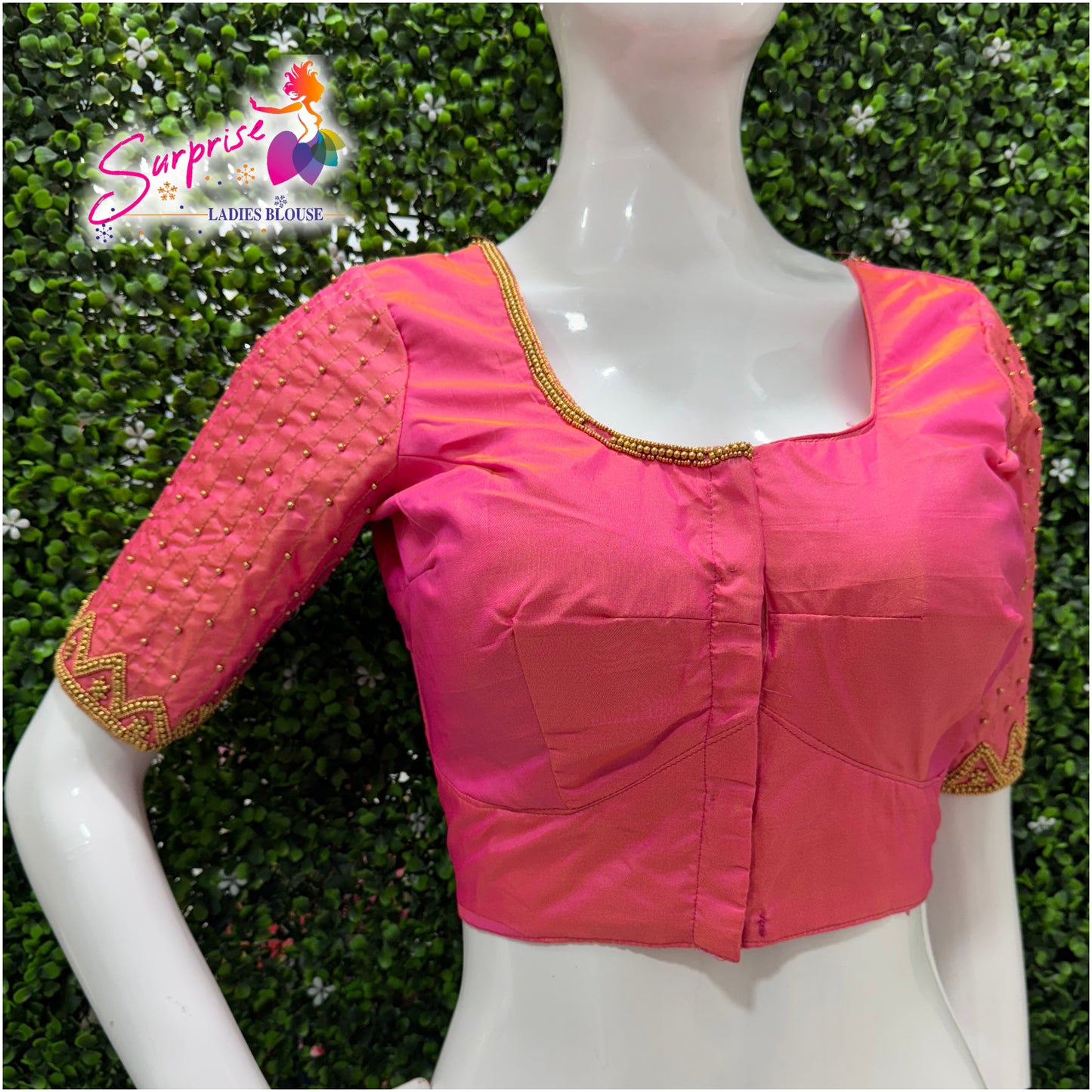 Designer handwork Ari work blouse Pink color