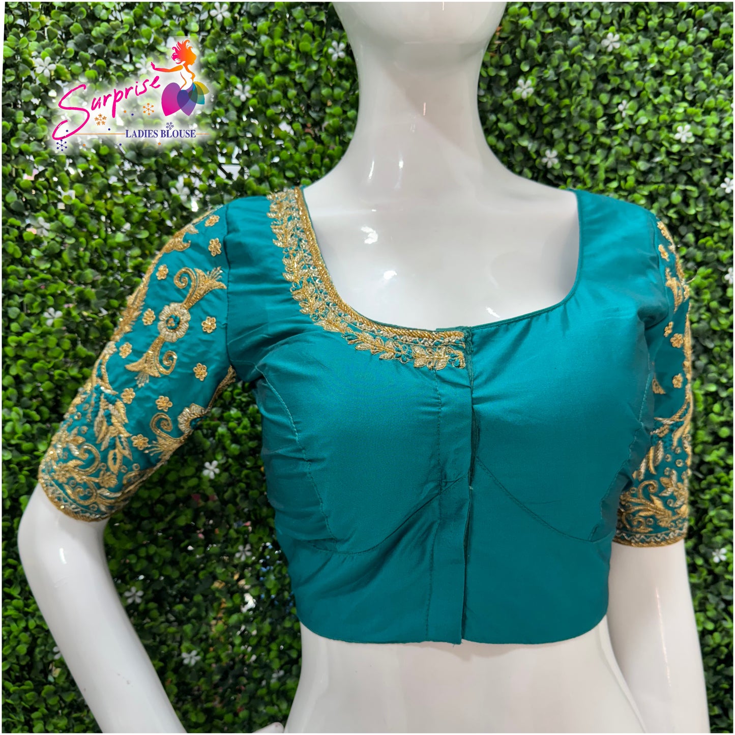 Handwork designer Ari work Readymade Blouse Green color