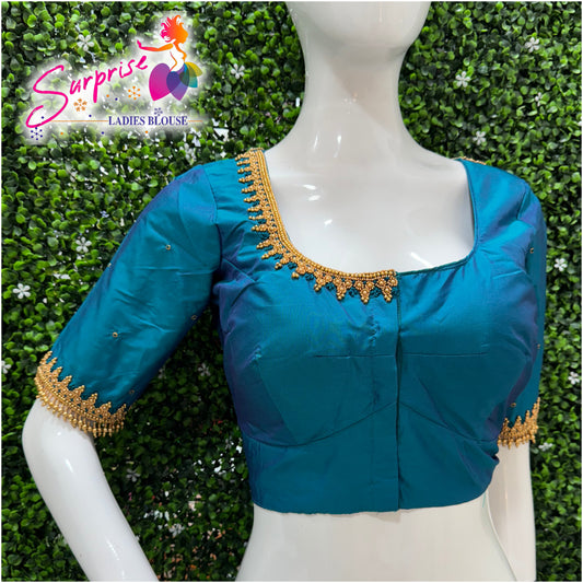 Designer handwork Ari work blouse Blue color