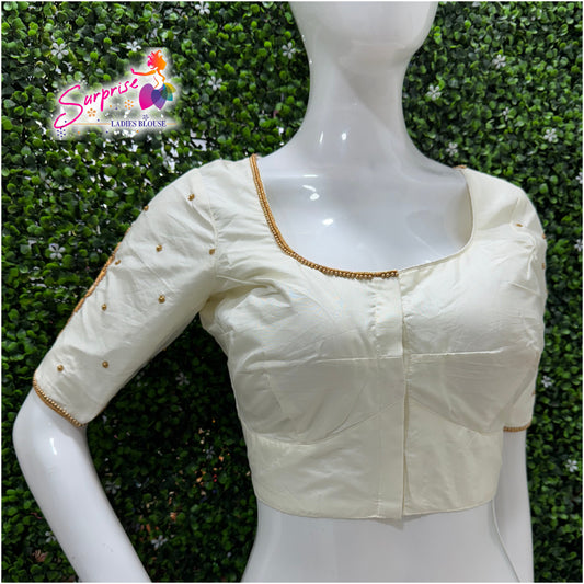 Designer handwork Ari work blouse cream / offwhite color
