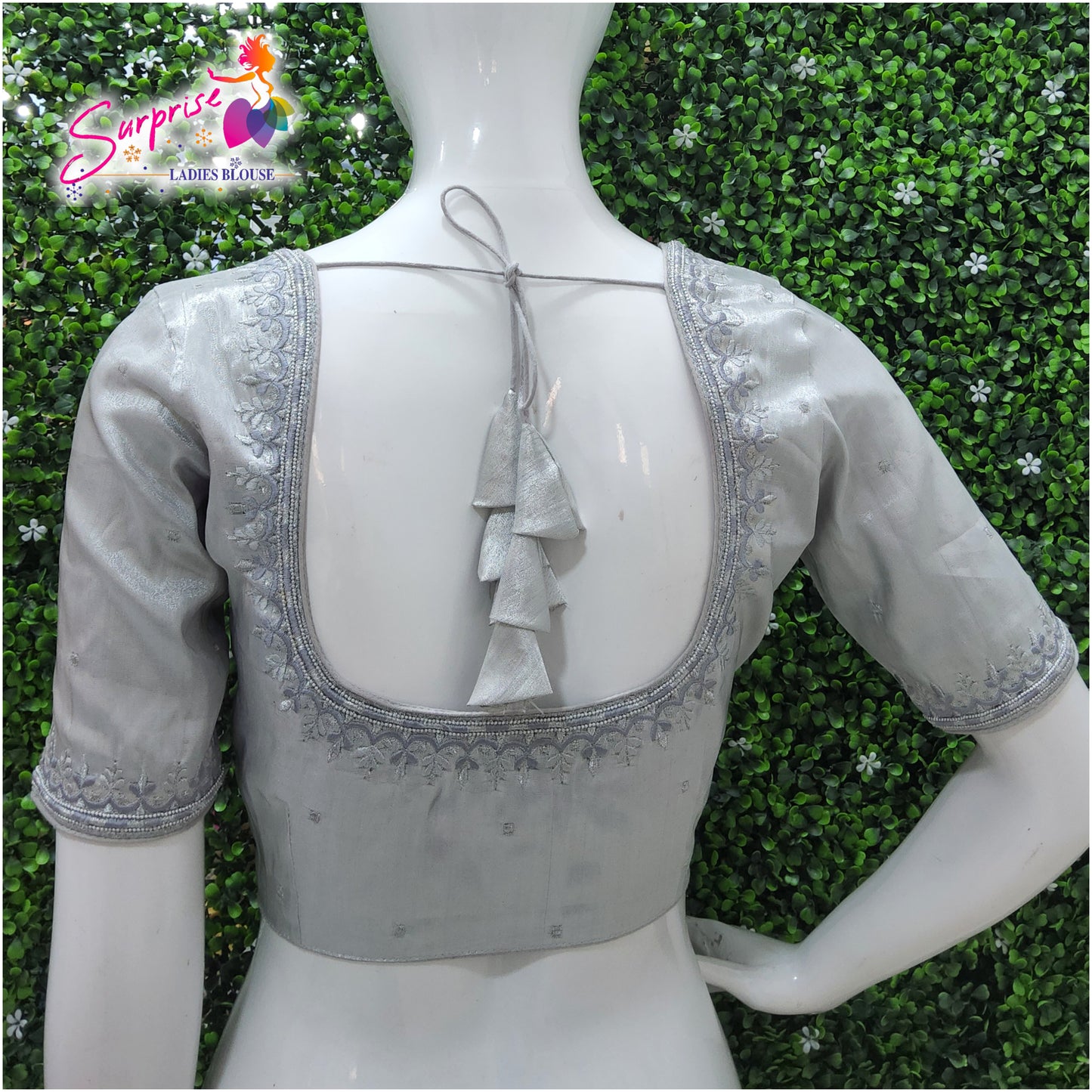 Machine work designer Readymade blouse silver color