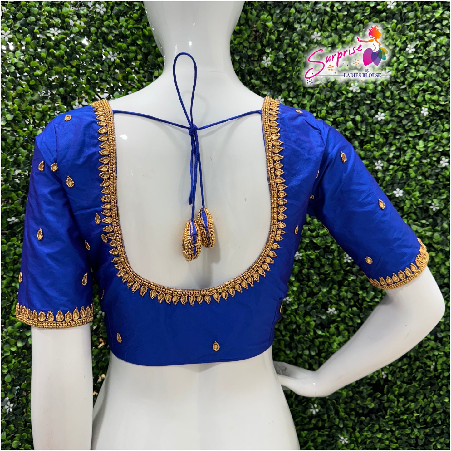Designer handwork Ari work blouse Blue color