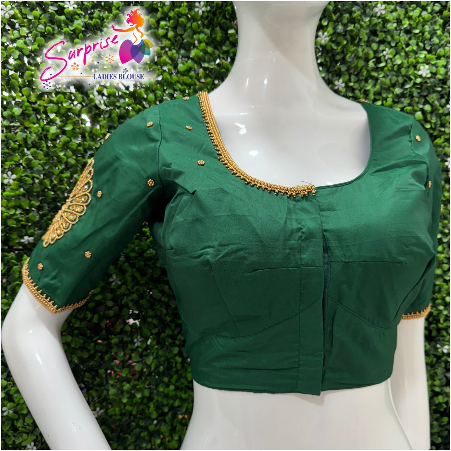Designer handwork Ari work blouse Green color