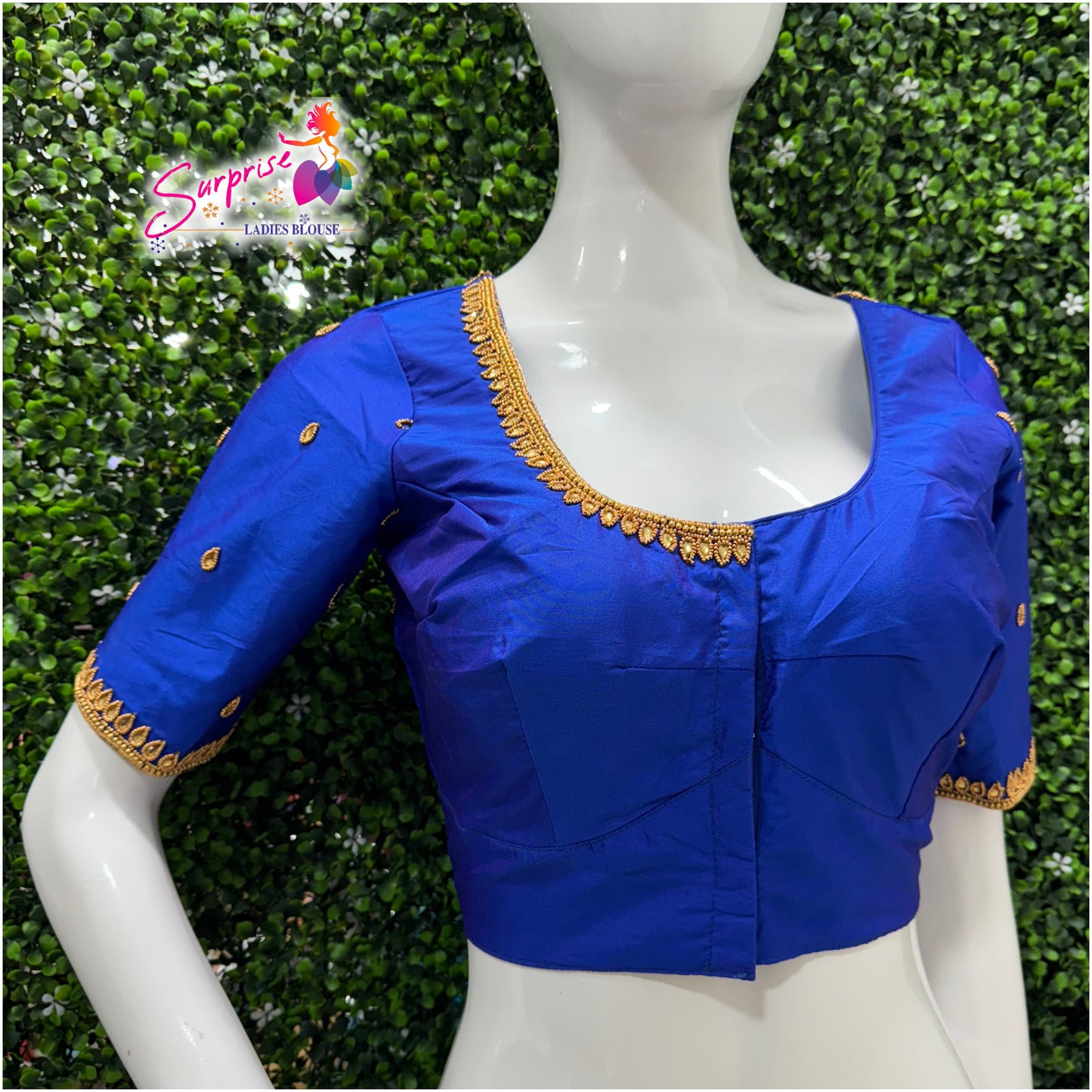 Designer handwork Ari work blouse Blue color