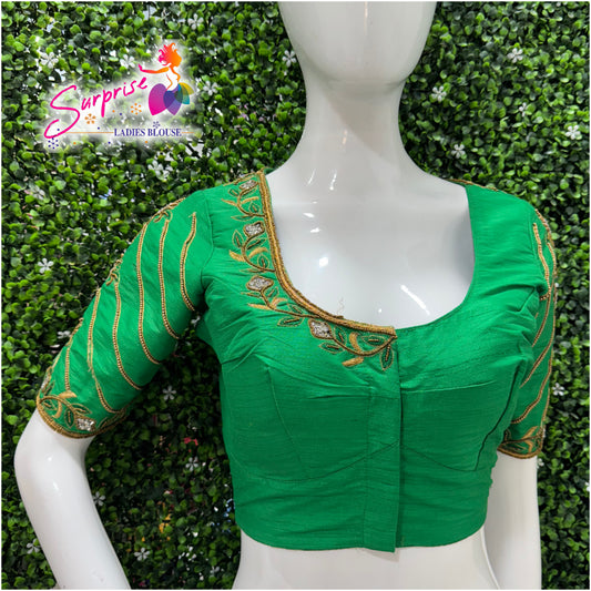 Designer handwork Ari work blouse Green color