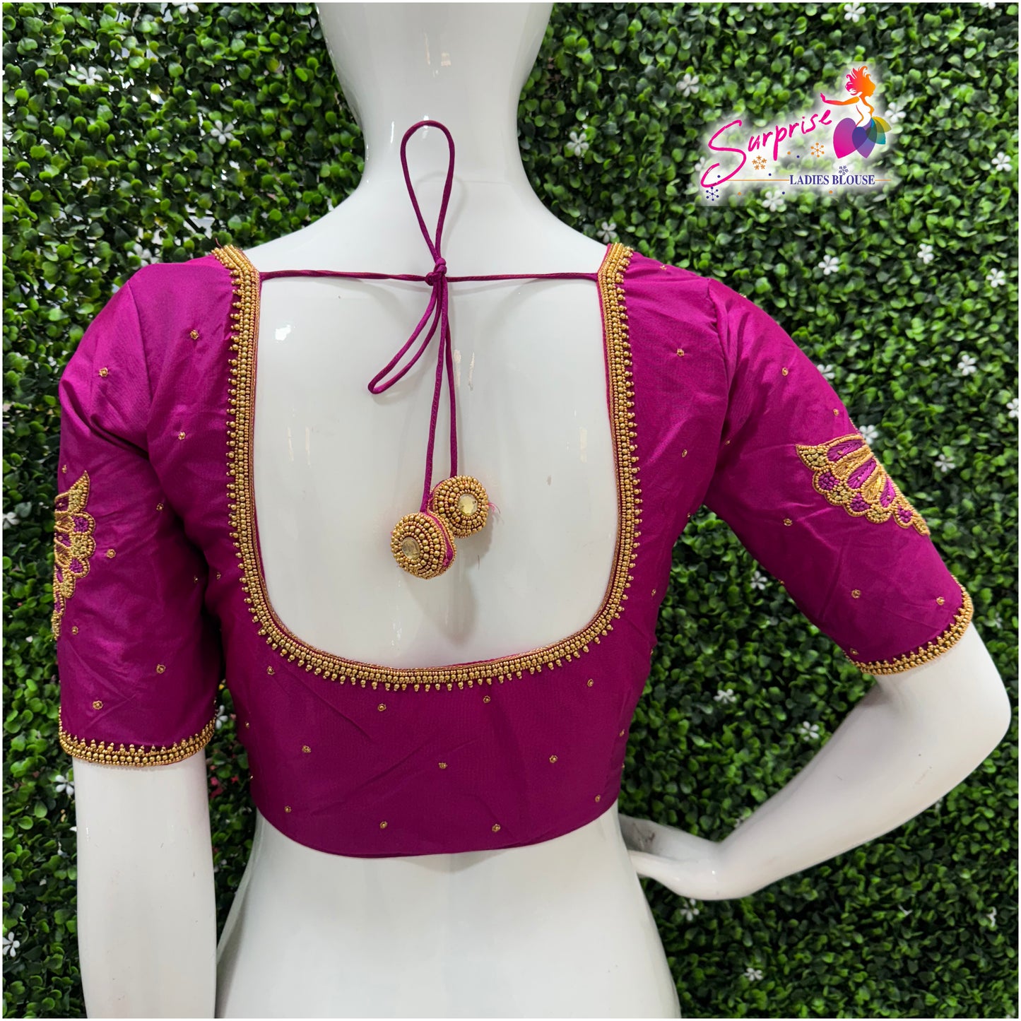 Designer handwork Ari work blouse Pink color