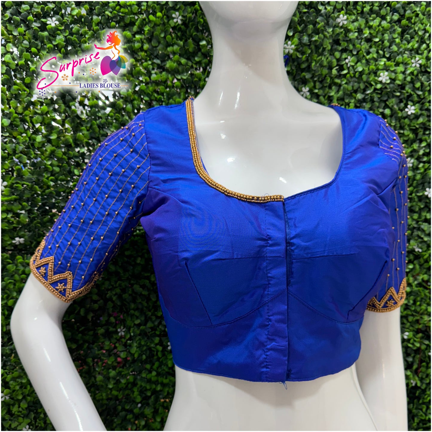 Designer handwork Ari work blouse Blue color