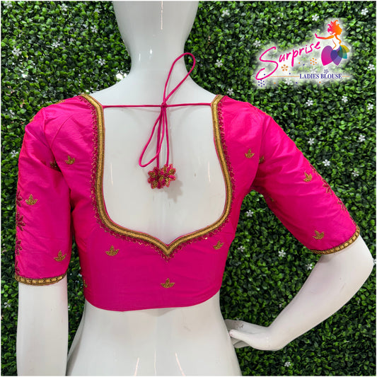 Handwork designer Ari work Readymade Blouse pink color